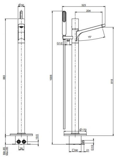 Смеситель для ванны напольный Fima carlo frattini Nomos go F4164/4N схема 2