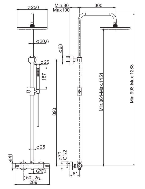 Душевая колонна с круглым тропическим душем Fima - carlo frattini Wellness F4885/RP253