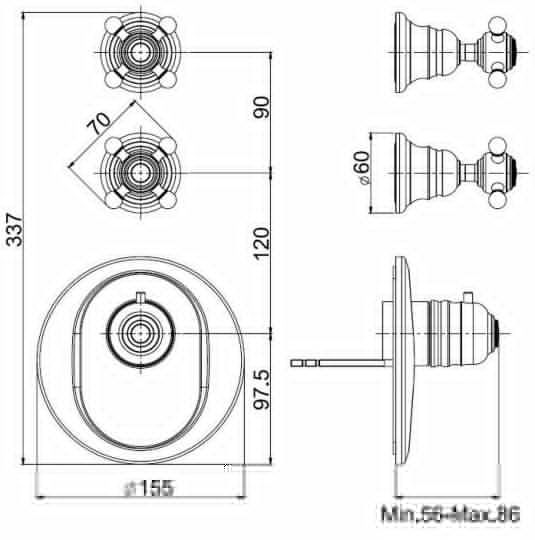 Fima carlo frattini Fimatherm смеситель для ванны/душа F5113X2 схема 2