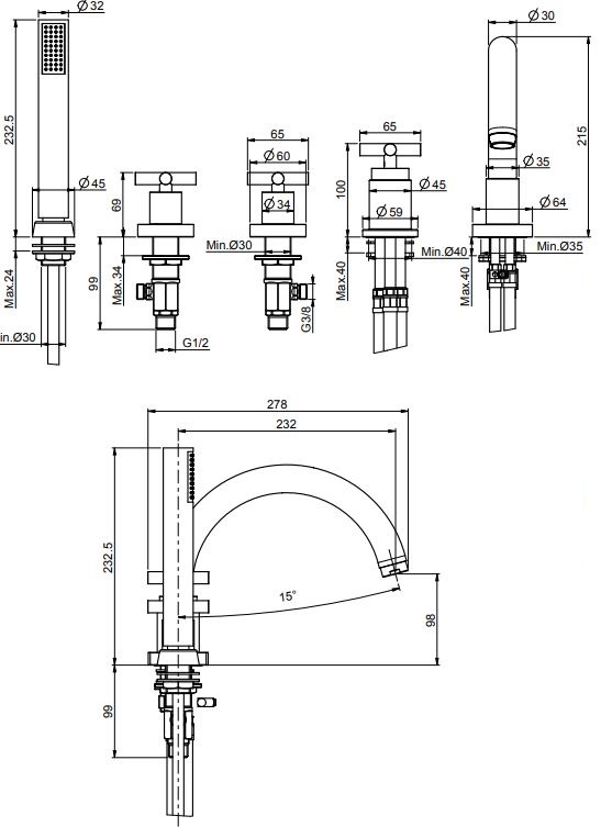 Изображение Смеситель для ванны и душа Fima carlo frattini Maxima F5314