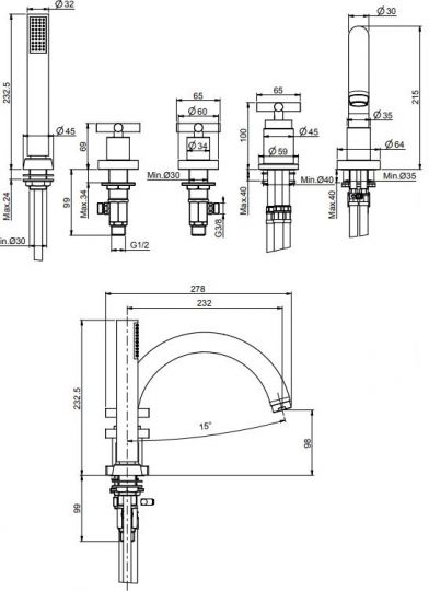 Смеситель для ванны и душа Fima carlo frattini Maxima F5314 схема 2