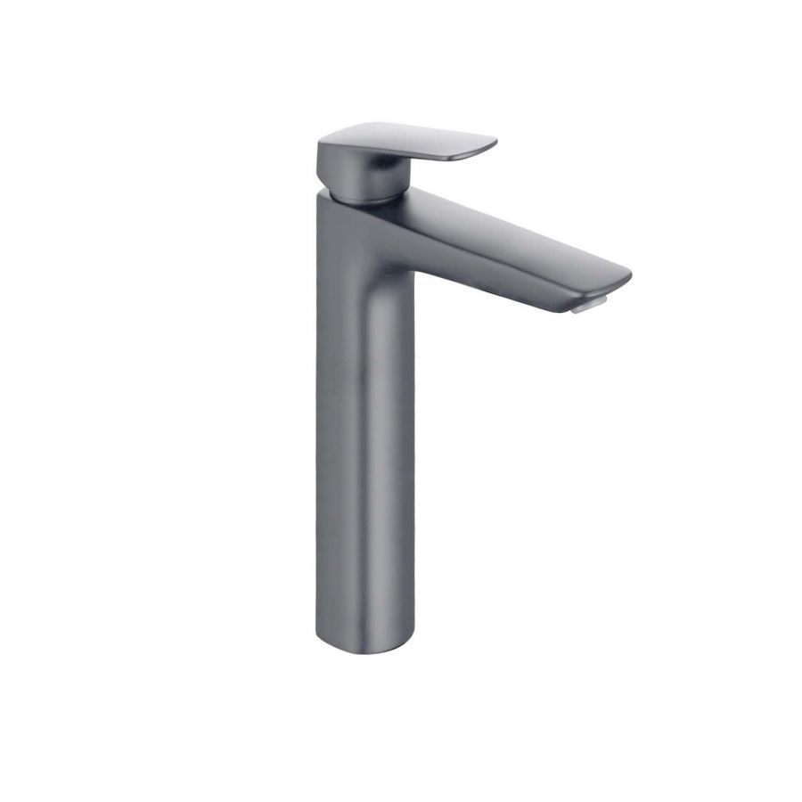 AQ1004BGM ВЕГА смеситель для раковины высокий 227 без донного клапана, оружейная сталь