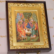 Рукописная икона Троица 30х40 см (Палех, сусальное золото)
