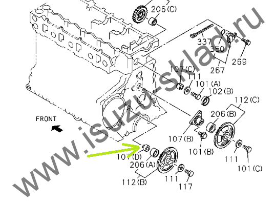 Вал шестерни грм трехрядной (4hg1/4hk1/6hk1) npr75/nqr71/75/90/fvr34/fsr90/Богдан (Isuzu)
