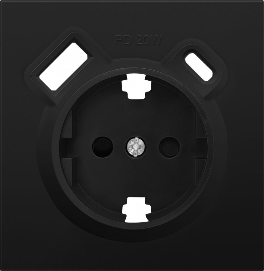 Накладка для розетки Schuko с зарядным устройством USB A+C, с защитными шторками, матовый карбон, серия R98