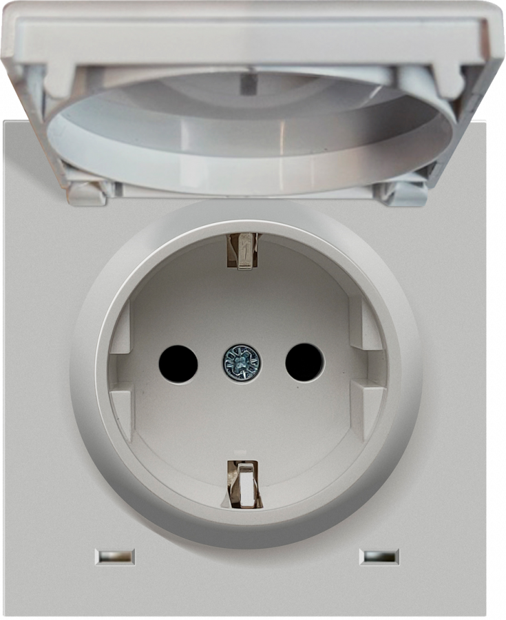 Накладка для розетки Schuko с заземлением, с крышкой, 16A 250 В~, матовый серый, серия R98