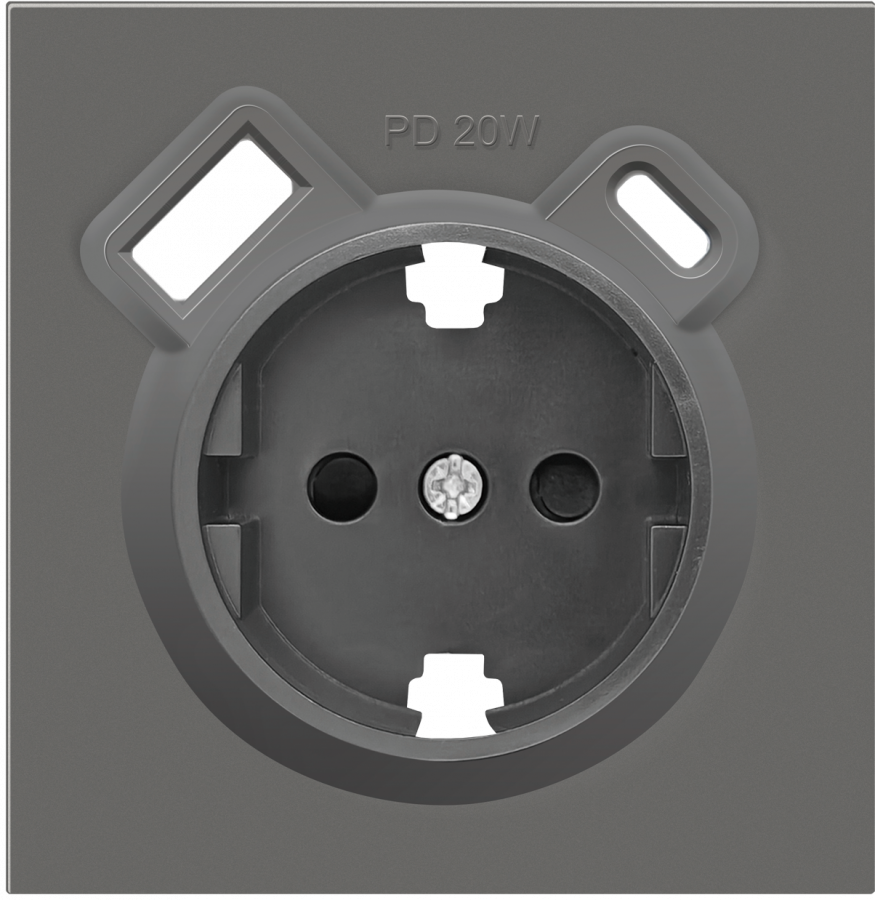 Накладка для розетки Schuko с зарядным устройством USB A+C, с защитными шторками, матовый шоколад, серия R98