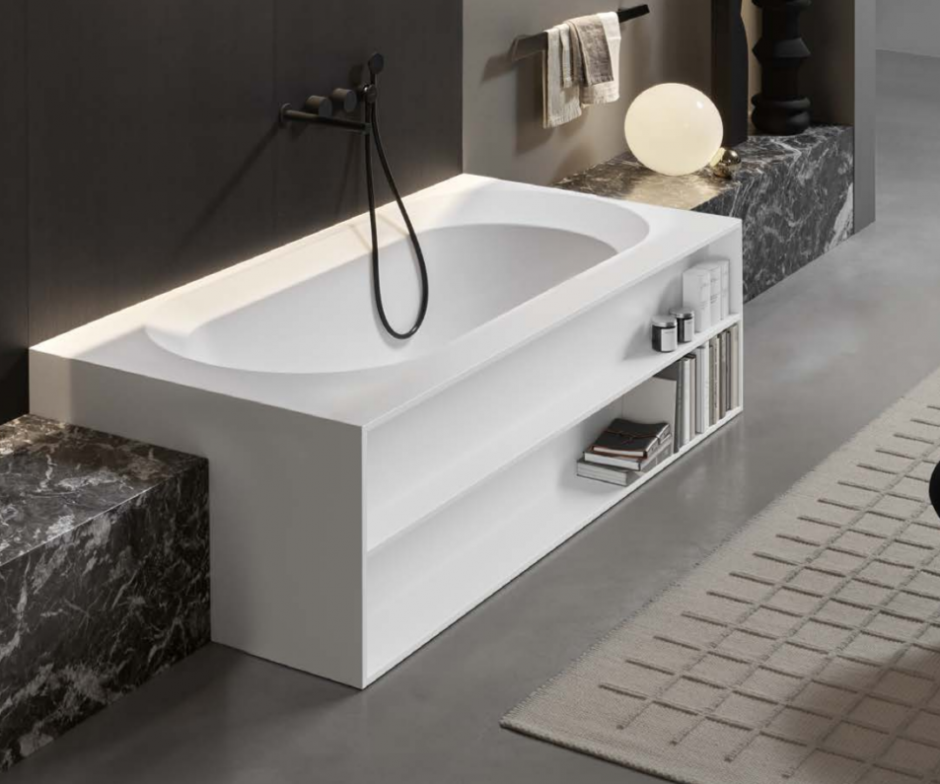 Изображение Ванна прямоугольная Antonio Lupi OASI OASI85MC 190х85 см из материала Cristalplant с полками отдельностоящая, пристенная, в нишу или в угол