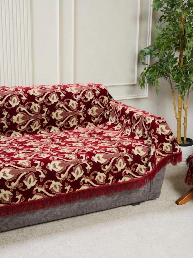 Ковровое покрывало , дивандек 180х220 см.,Дамаск бордовый