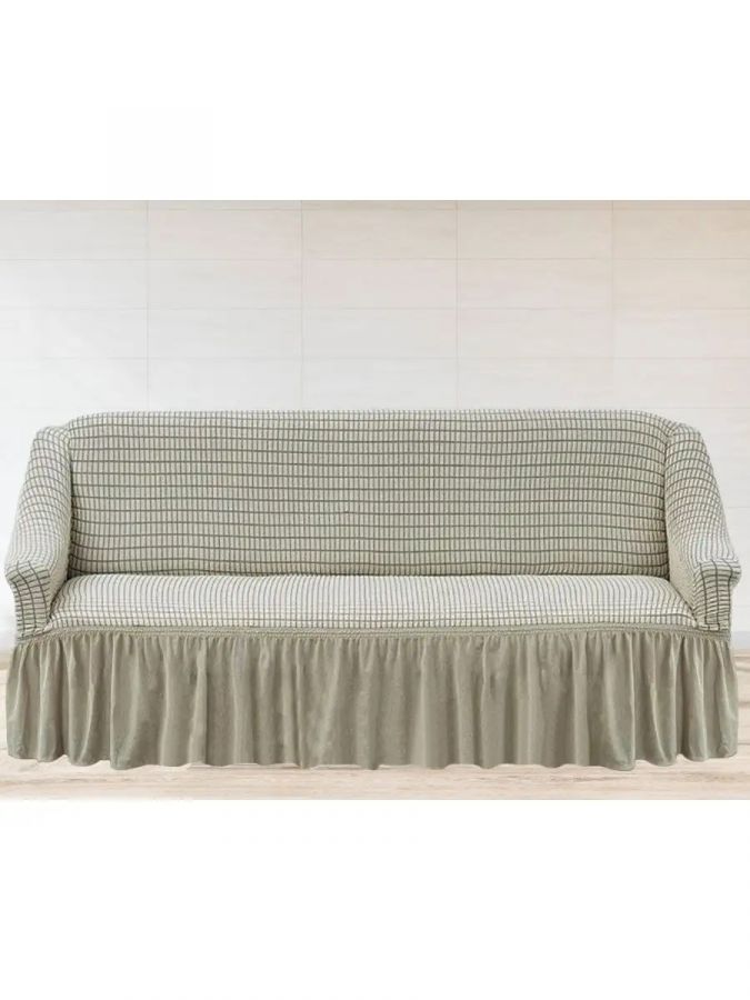 Чехол на 3-х местный диван с оборкой Жаккард, бежевый