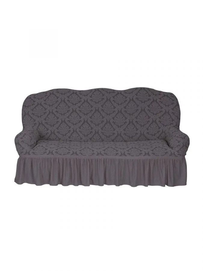 Чехол на 3-х местный диван с оборкой Жаккард, серый