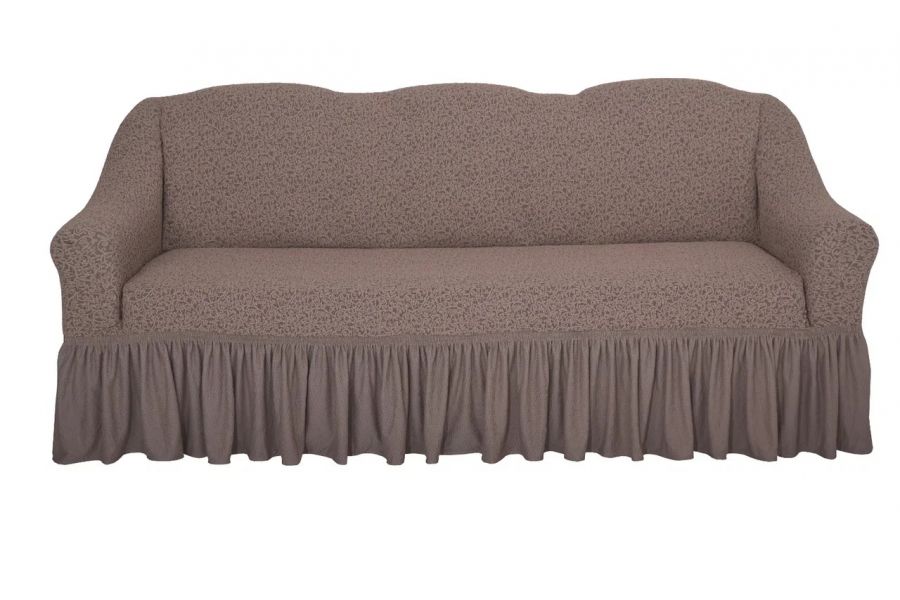 Чехол на 3-х местный диван с оборкой Жаккард,капучино