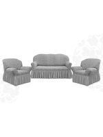 Комплект чехлов на 3-х местный диван и 2 кресла с оборкой Жаккард ,Серебро