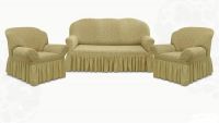 Комплект чехлов на 3-х местный диван и 2 кресла с оборкой Жаккард ,бежевый