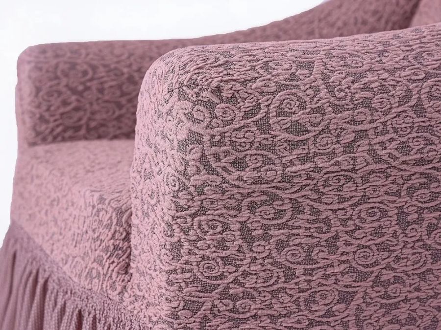 Комплект чехлов на 3-х местный диван и 2 кресла с оборкой Жаккард , пудровый
