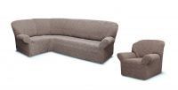 Чехол на угловой диван и кресло с без оборки,Жаккард, капучино