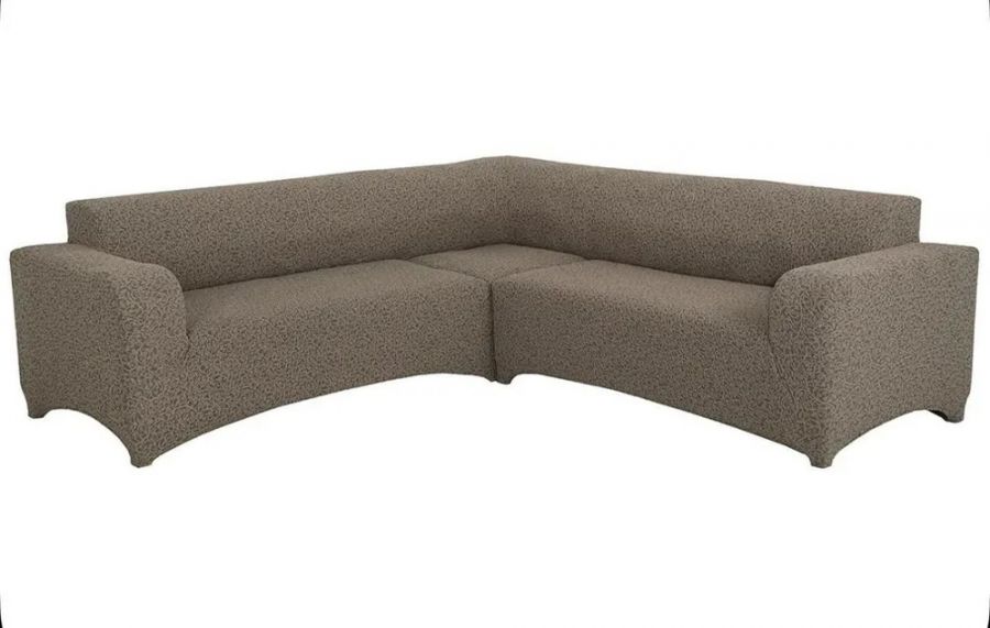 Чехол на угловой диван без оборки Жаккард,,капучино