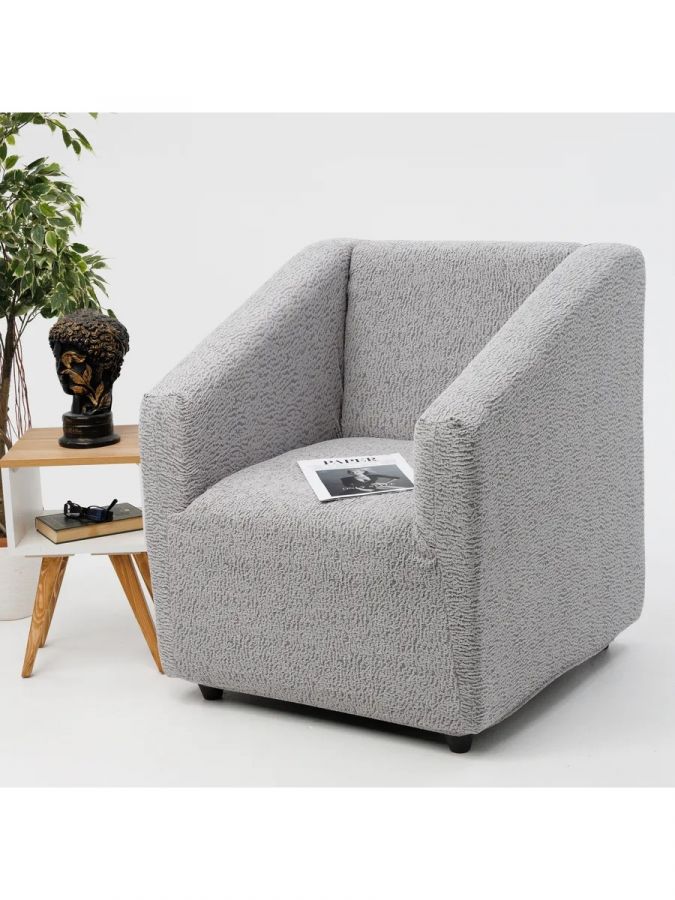 Чехол на кресло  без оборки 1 шт.  Шёлковый Жаккард ,серый