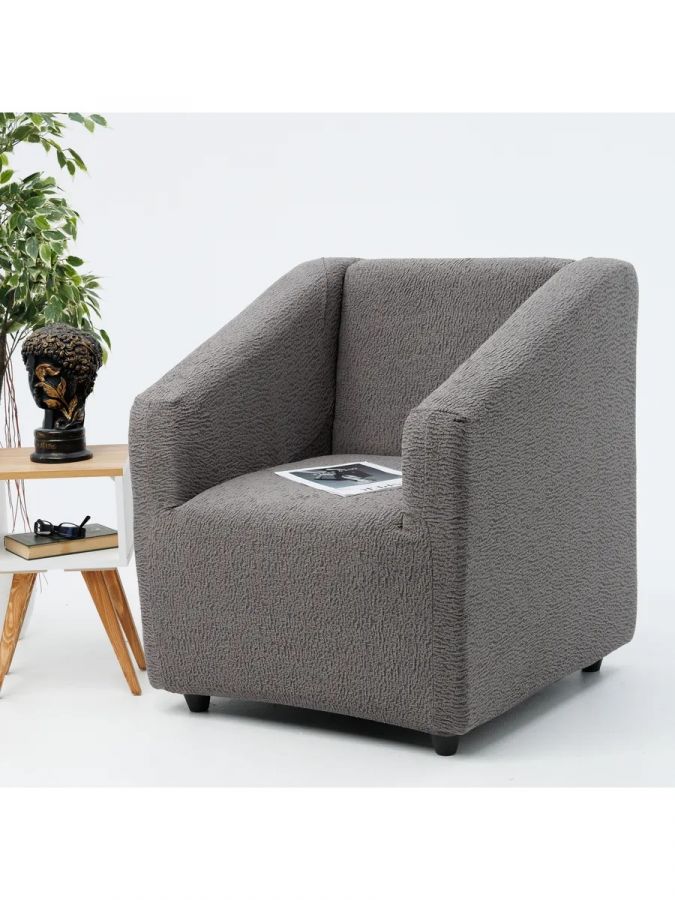 Чехол на кресло  без оборки 1 шт.  Шёлковый Жаккард ,антрацитовый