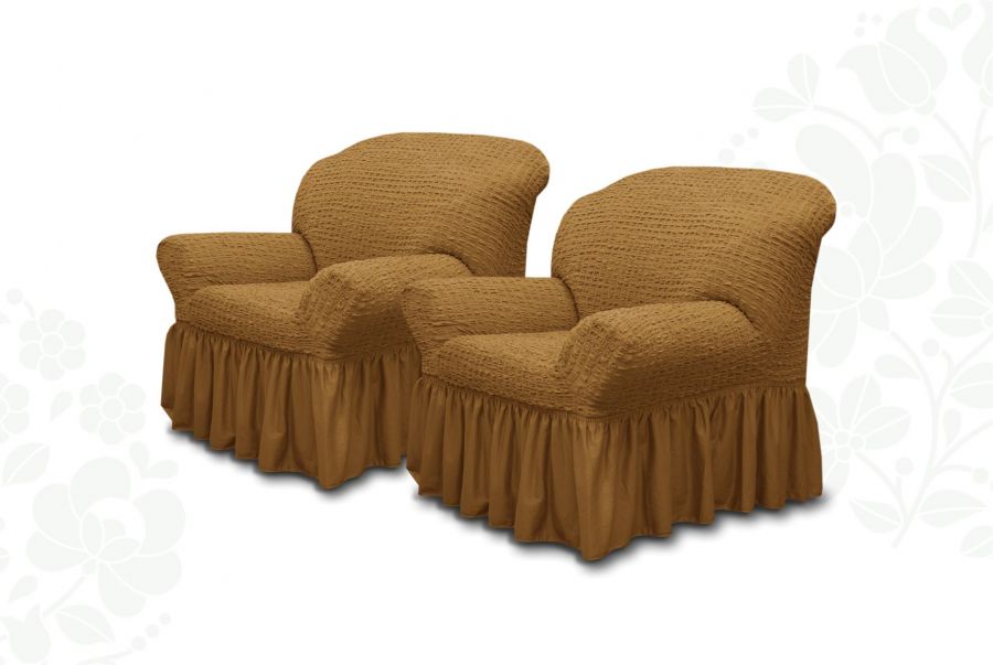 Чехлы на 2 кресла с оборкой ,Кофе с молоком