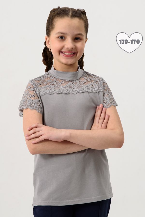 Камелия блузка детская кор. рукав [серый]
