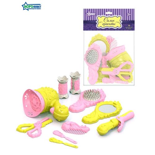 Парикмахерский набор с феном (цветной) (10 пред. в большом пакете с хедером)