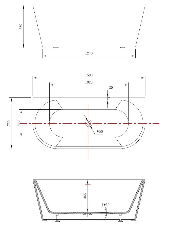 Отдельностящая акриловая ванна Vincea интегрированный перелив VBT-421-1500 ФОТО