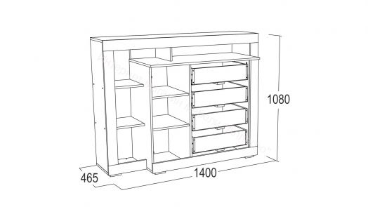 Комод 1 "Ольга 19" Дуб крафт белый/Дуб крафт серый