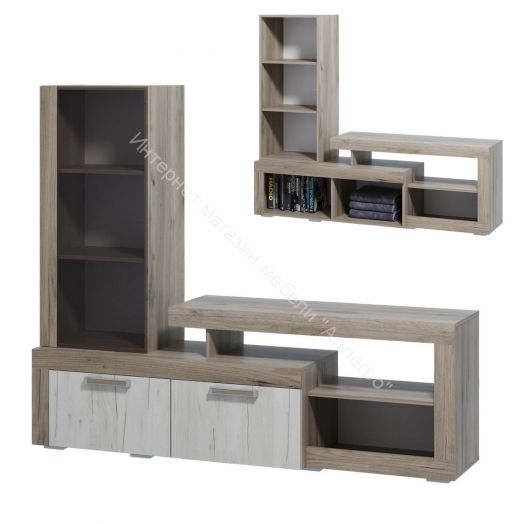 Тумба ТВ 2 "Ольга 19" Дуб крафт белый/Дуб крафт серый