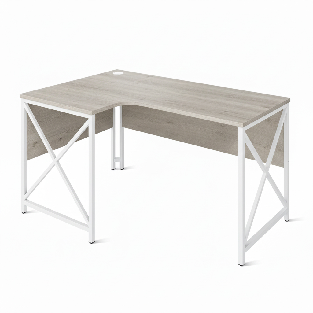 ЛОФТ-3 Стол рабочий эргономичный левый (1350х900-600х750 мм) Дуб Канадский / Белый