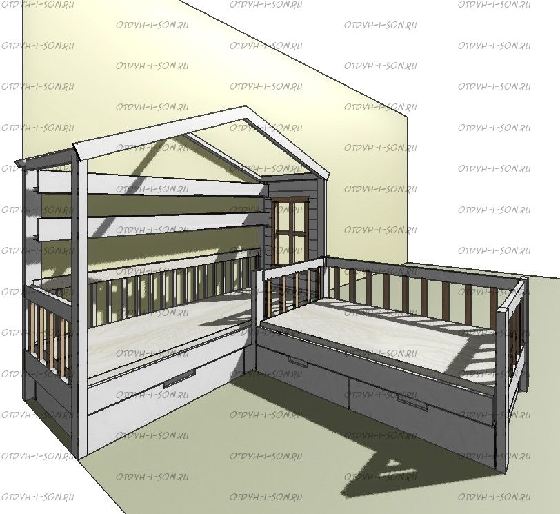 Кровать Домик угловой Fairy Land №32WQ (для двоих детей)