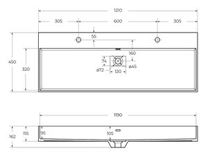 Раковина мебельная из искусственного мрамора Cezares 121х45х11,5 ФОТО