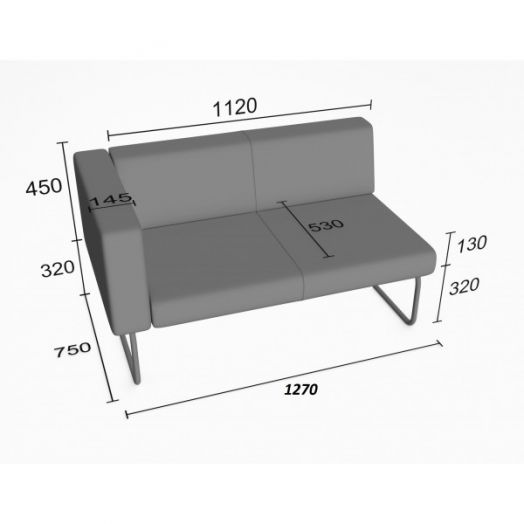 Диванная секция Слендер А двойная с одним подлокотником