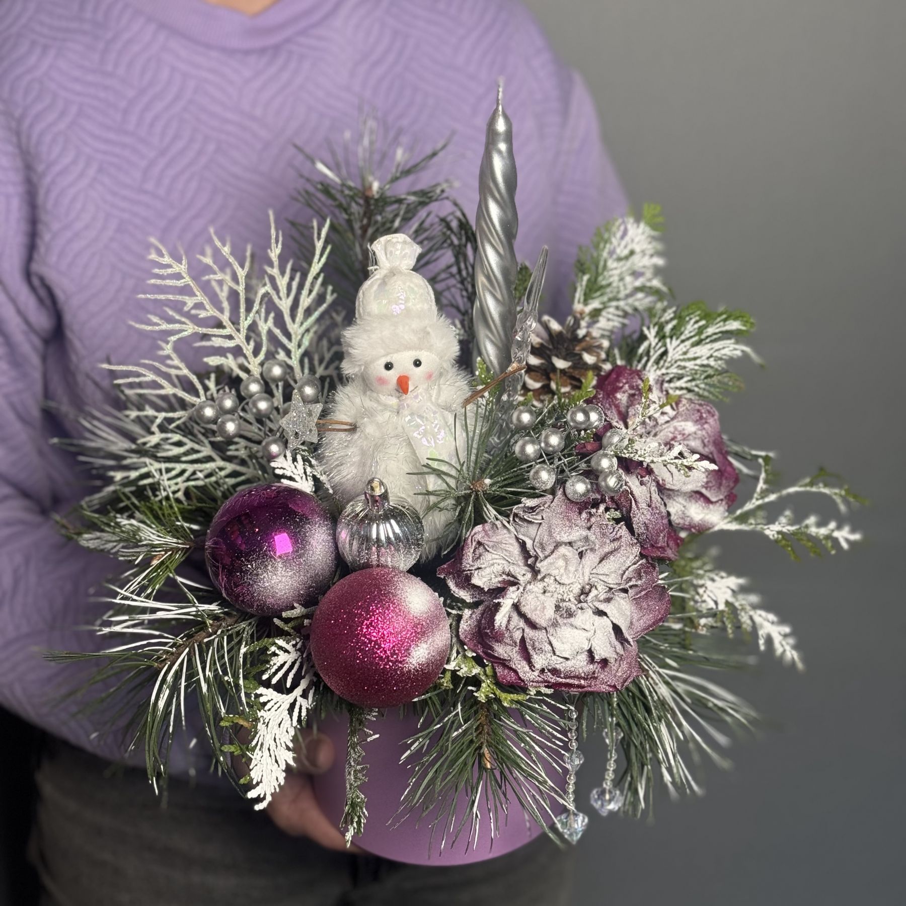 Композиция новогодняя со снеговиком 