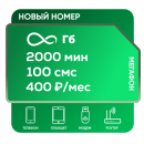 Новая сим-карта мегафон, абонентская плата 400р в месяц, 2000 минут, 100 смс, Безлимитный интернет