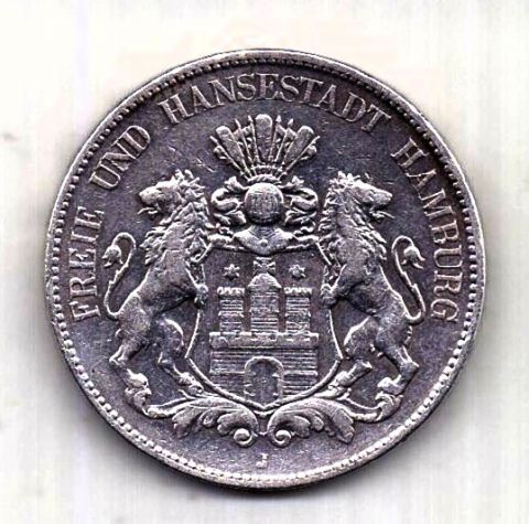 5 марок 1904 Гамбург AUNC Редкий год