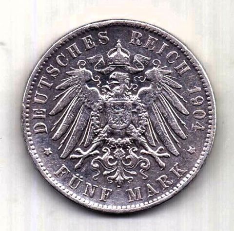 5 марок 1904 Гамбург AUNC Редкий год