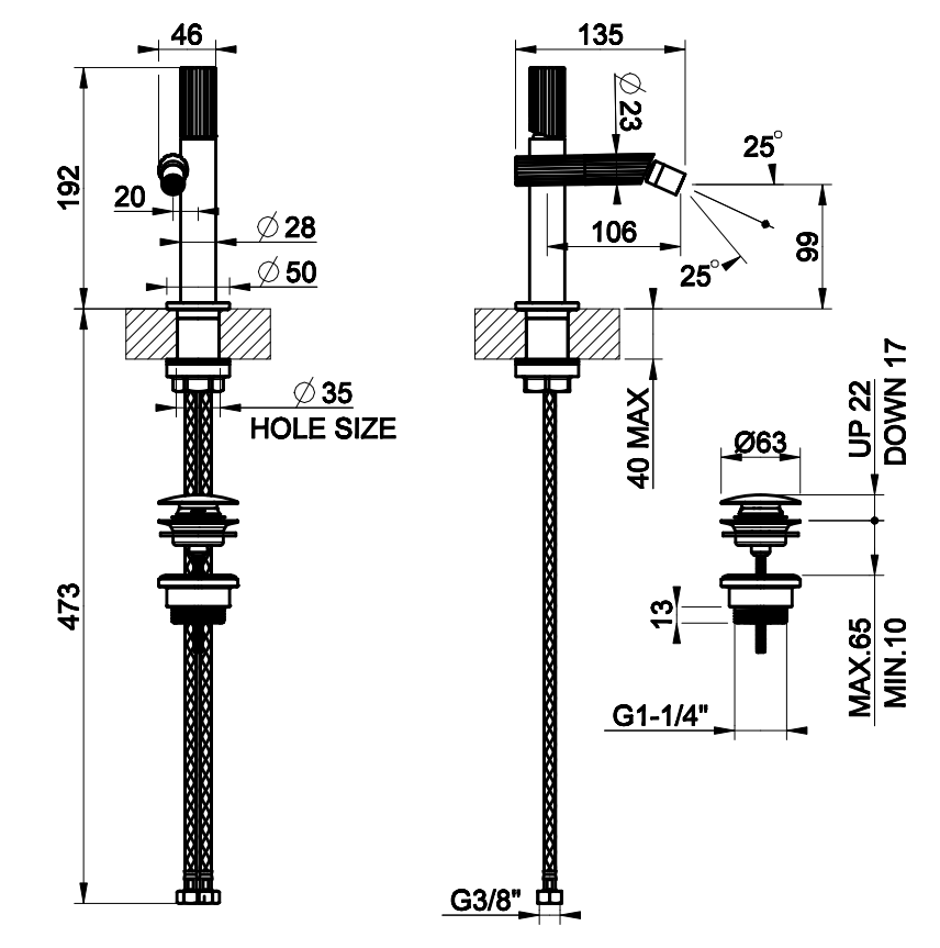 Смеситель для биде Gessi Incastri 75067 с донным клапаном ФОТО