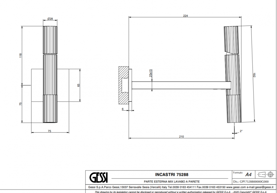 Смеситель для раковины встраиваемый Gessi Incastri 75288 длина 22,4 см ФОТО