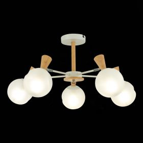 SLE220702-05 Светильник потолочный Белый, Светлое дерево/Белый E14 5*40W.