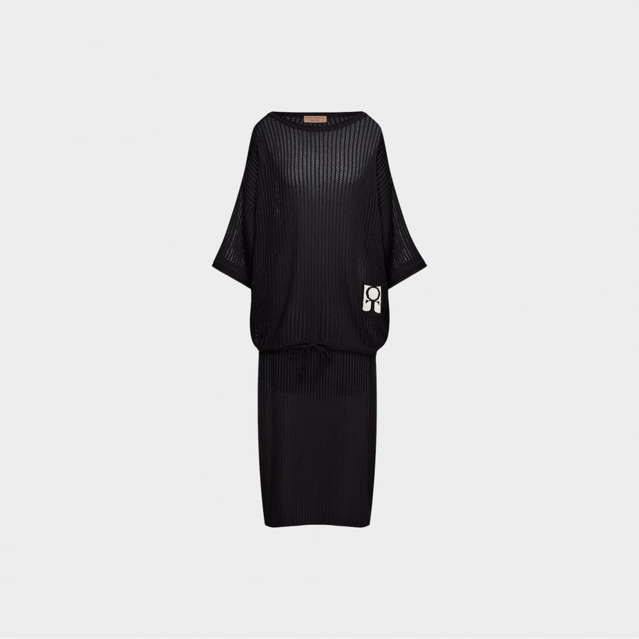 Чёрный вязаный костюм «сеть» из хлопка