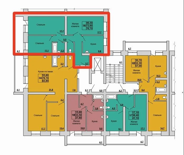 3-комнатная квартира 76,7кв.м. Кирова 185Б
