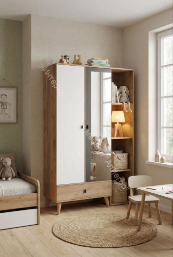 Шкаф 2-х дверный Омега 3 с зеркалом и ящиком