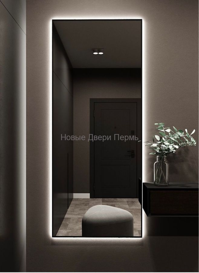 Зеркало с подсветкой прямоугольное в металлической раме