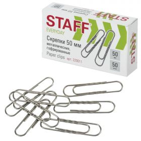 Скрепки большие 50 мм гофрированные 50 шт., STAFF «EVERYDAY», металлические, РОССИЯ, 220011