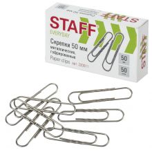 Скрепки большие 50 мм гофрированные 50 шт., STAFF «EVERYDAY», металлические, РОССИЯ, 220011