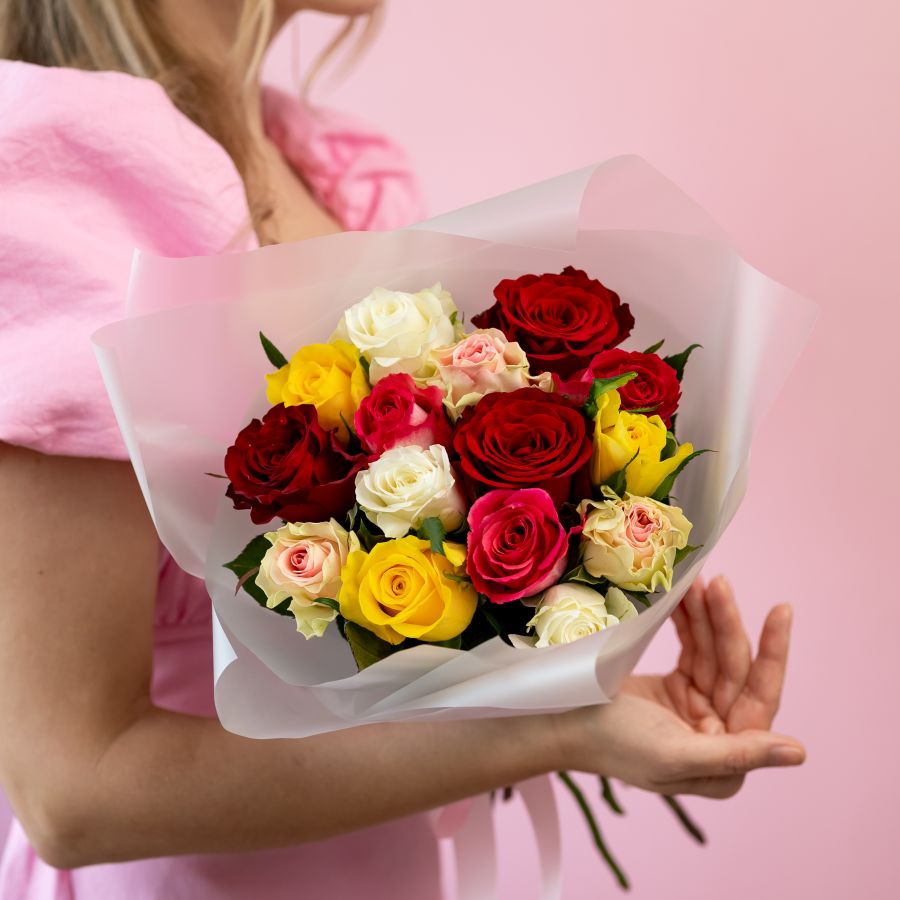 Роза микс 15 шт (Кения, 40см)