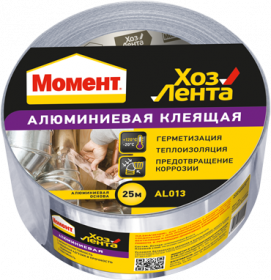 Лента Липкая Момент Алюминиевая 25м Водостойкая для Соединений, Требующих Герметизации, Изоляции и Предотвращения Коррозии.