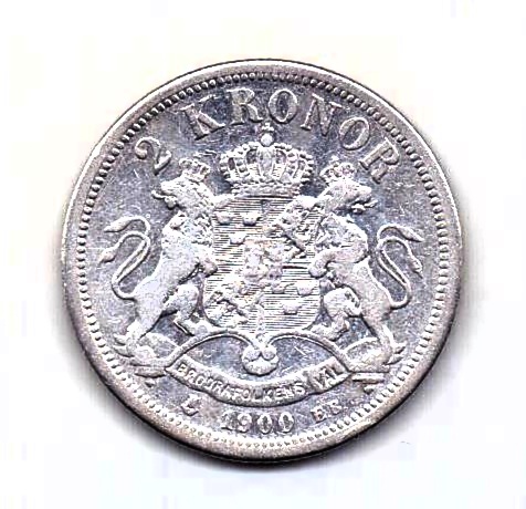 2 кроны 1900 Швеция XF Редкий год