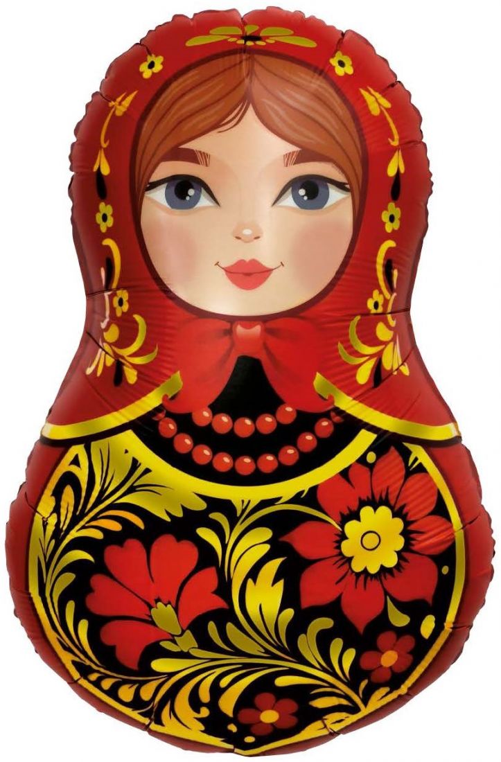 Матрешка русский узор золотой шар фольгированный фигурный с гелием